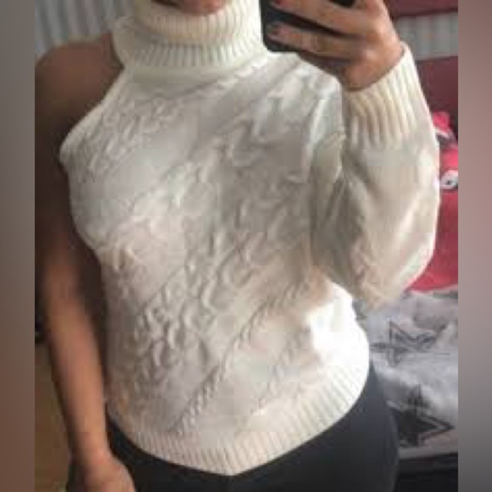Elegant Cream Cable Knit Women Sweater